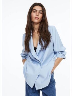 H&M Light Blue Double-Breasted Blazer – Size S